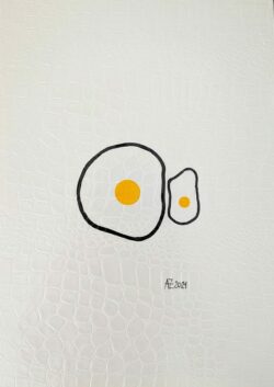 Petit et grand œufs crus sur blanc d’écaille - 24 x 30 - Acrylique sur papier à relief - 2021